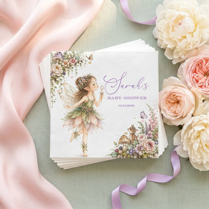 Fairy Baby Shower Napkins, Personalized Woodland Decor - Pretty Gifted
