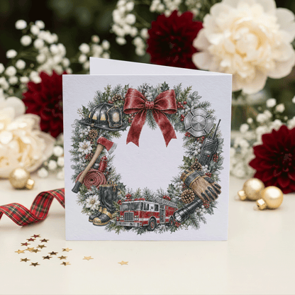 Firefighter Christmas Card, Personalized Fire Crew Gift - Pretty Gifted