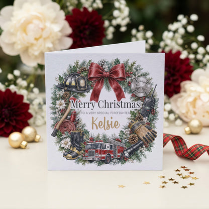 Firefighter Christmas Card, Personalized Fire Crew Gift - Pretty Gifted