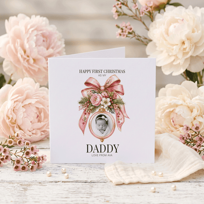 First Christmas as a Daddy Card | Personalized Baby Girl Photo Gift - Pretty Gifted