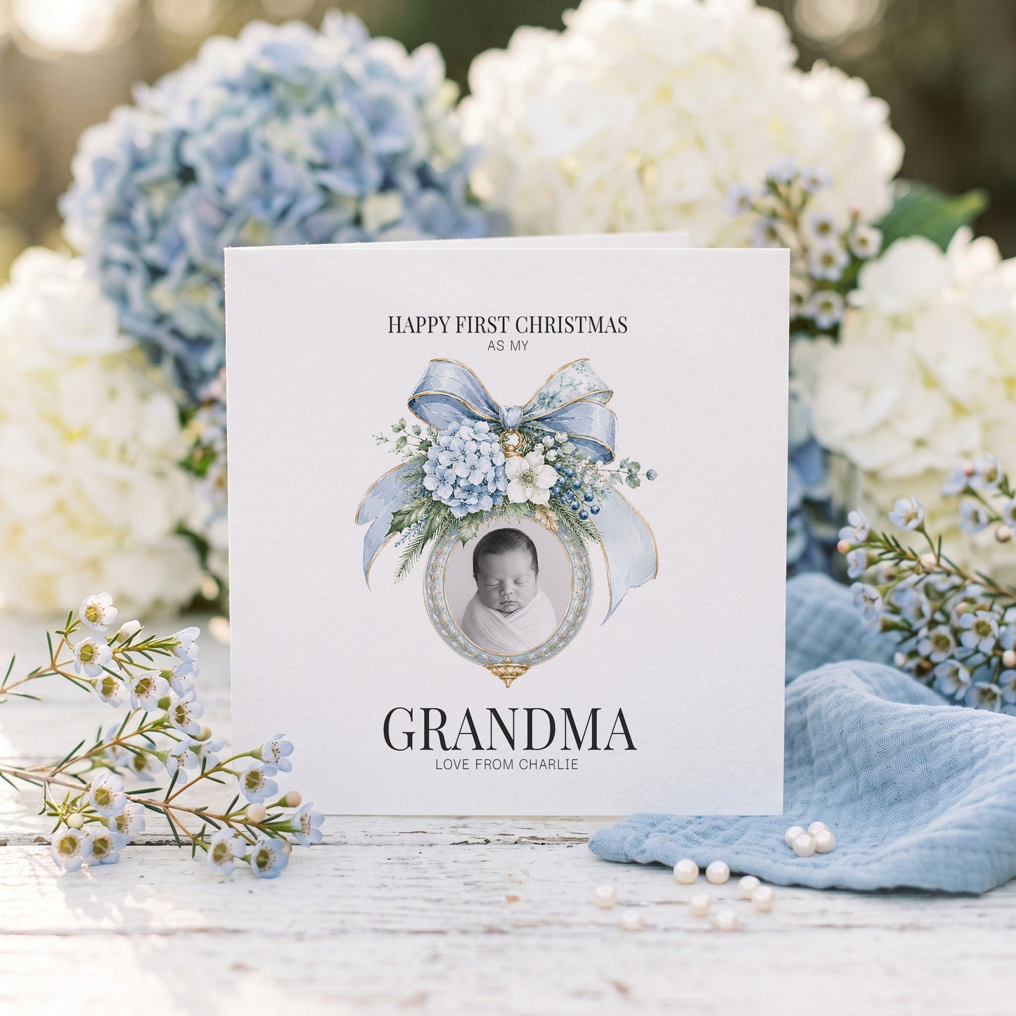 First Christmas as a Grandma Card | Personalized Baby Boy Photo Gift - Pretty Gifted