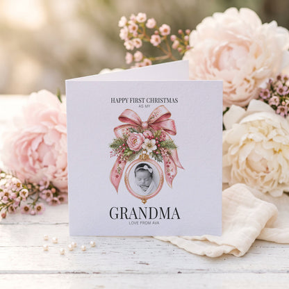 First Christmas as a Grandma Card | Personalized New Baby Girl Photo Gift - Pretty Gifted
