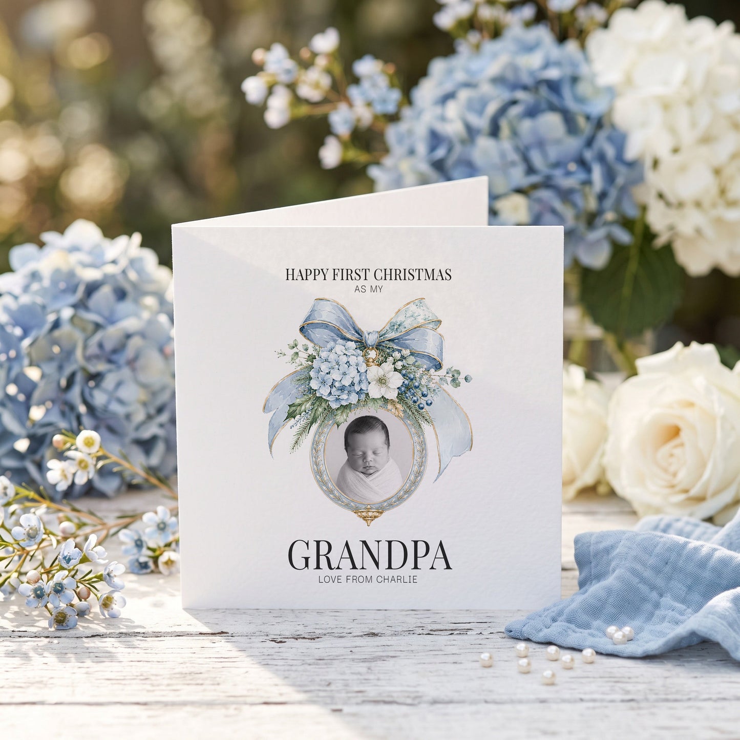 First Christmas as a Grandpa Card | Baby Boy Personalized Photo Keepsake - Pretty Gifted