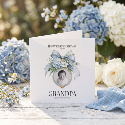 First Christmas as a Grandpa Card | Baby Boy Personalized Photo Keepsake - Pretty Gifted
