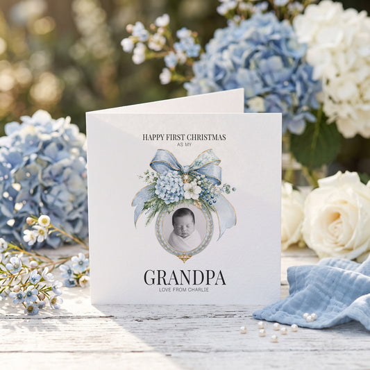 First Christmas as a Grandpa Card | Baby Boy Personalized Photo Keepsake - Pretty Gifted