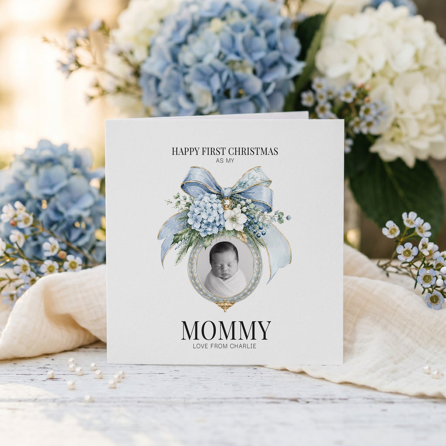 First Christmas as a Mommy Card | Personalized Baby Boy Photo Gift - Pretty Gifted