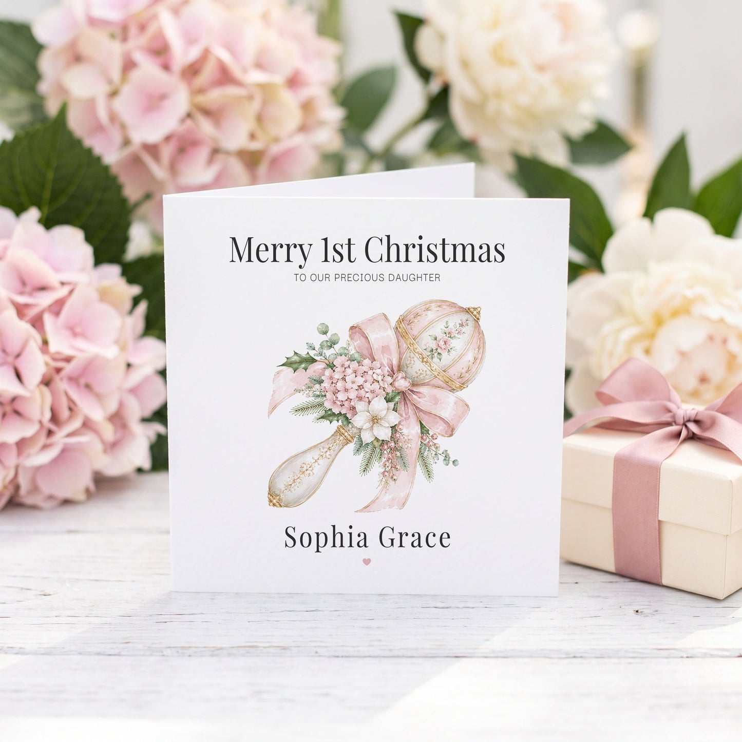 First Christmas Baby Girl Card | Personalized Daughter Pink Keepsake - Pretty Gifted