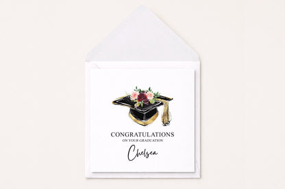 Floral Graduation Card Personalized, Mortarboard Blush Rose Gift - Pretty Gifted