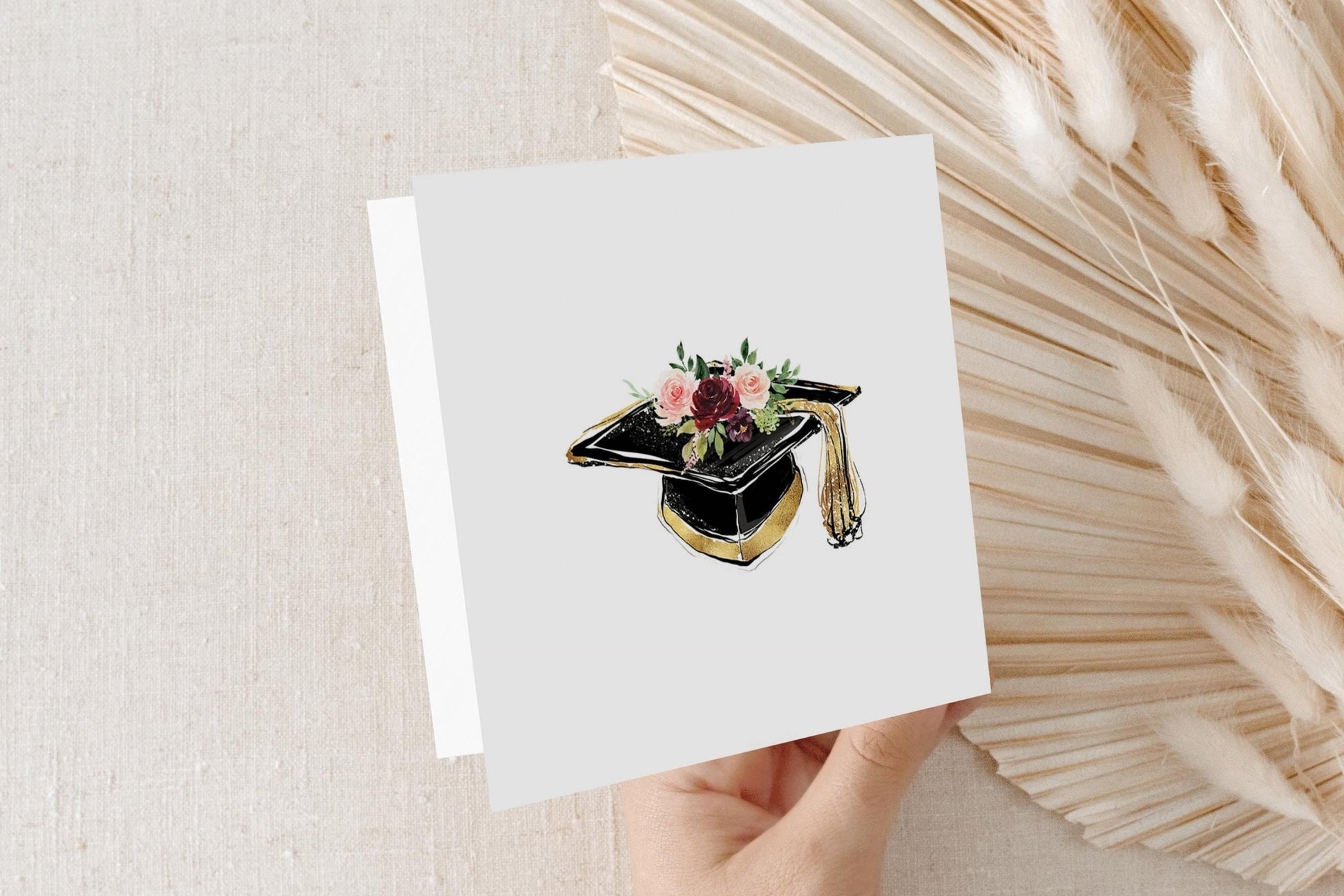 Floral Graduation Card Personalized, Mortarboard Blush Rose Gift - Pretty Gifted