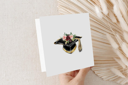 Floral Graduation Card Personalized, Mortarboard Blush Rose Gift - Pretty Gifted