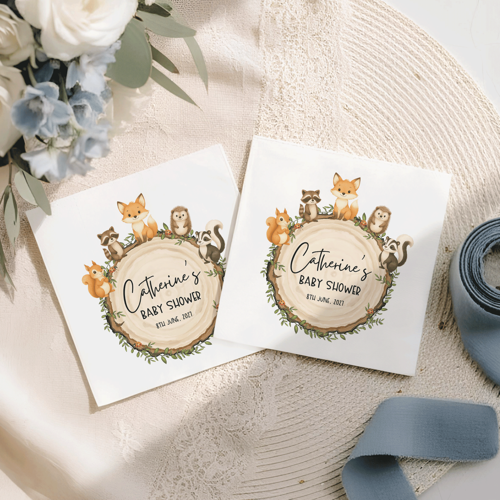 Forest Friends Baby Shower Napkins, Personalized Animals - Pretty Gifted