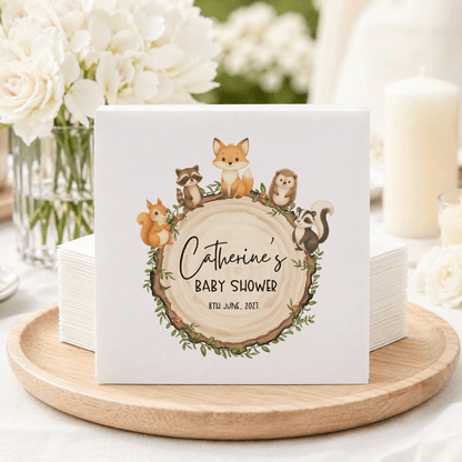Forest Friends Baby Shower Napkins, Personalized Animals - Pretty Gifted