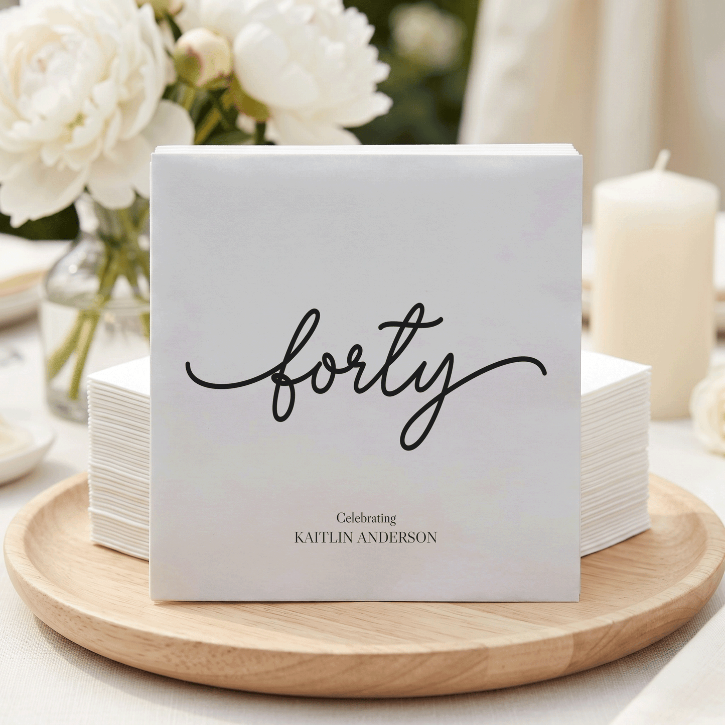 Forty Birthday Napkins, Black Script, Personalized - Pretty Gifted