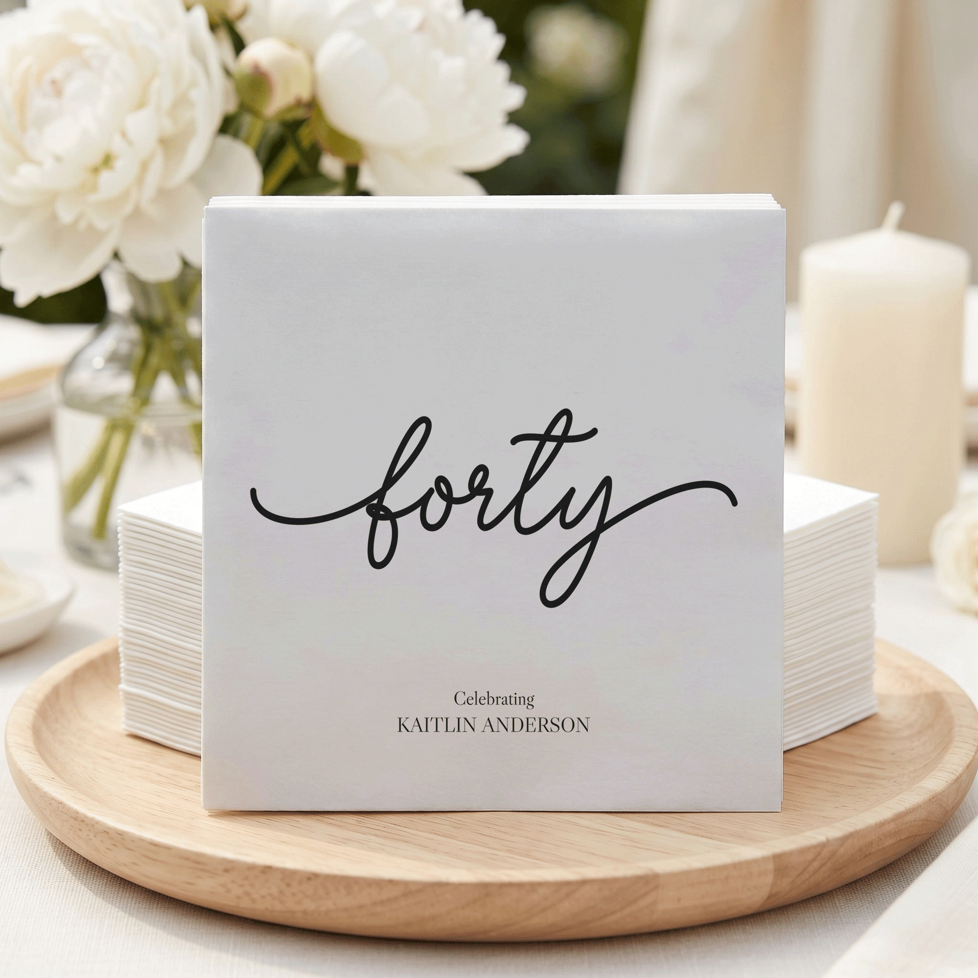 Forty Birthday Napkins, Black Script, Personalized - Pretty Gifted
