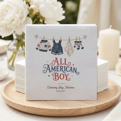 Fourth of July Baby Boy Shower Napkins, Patriotic Clothesline - Pretty Gifted