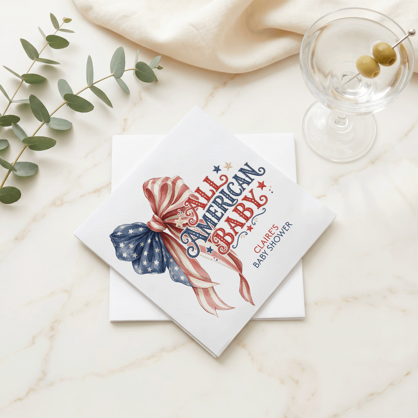 Fourth of July Baby Shower Napkins, Patriotic Bow Gender Neutral - Pretty Gifted
