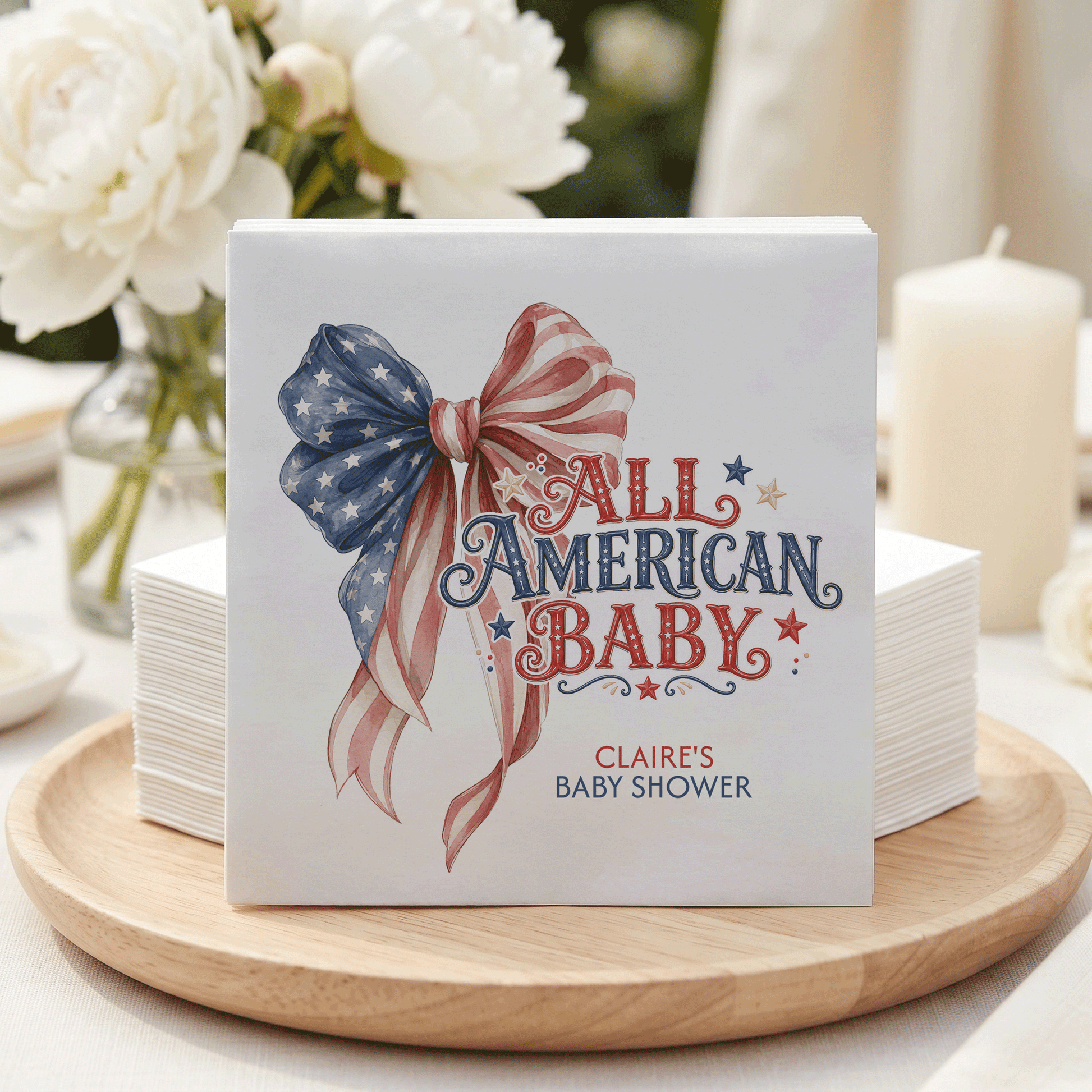 Fourth of July Baby Shower Napkins, Patriotic Bow Gender Neutral - Pretty Gifted