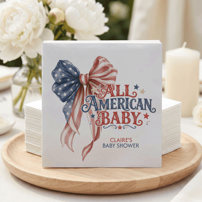 Fourth of July Baby Shower Napkins, Patriotic Bow Gender Neutral - Pretty Gifted