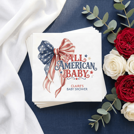 Fourth of July Baby Shower Napkins, Patriotic Bow Gender Neutral - Pretty Gifted