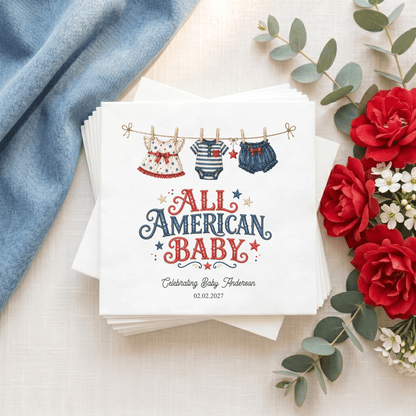 Fourth of July Baby Shower Napkins, Patriotic Clothesline - Pretty Gifted