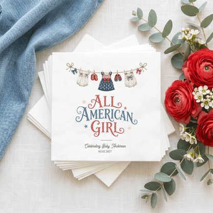Fourth of July Baby Shower Napkins, Patriotic Girl Party - Pretty Gifted