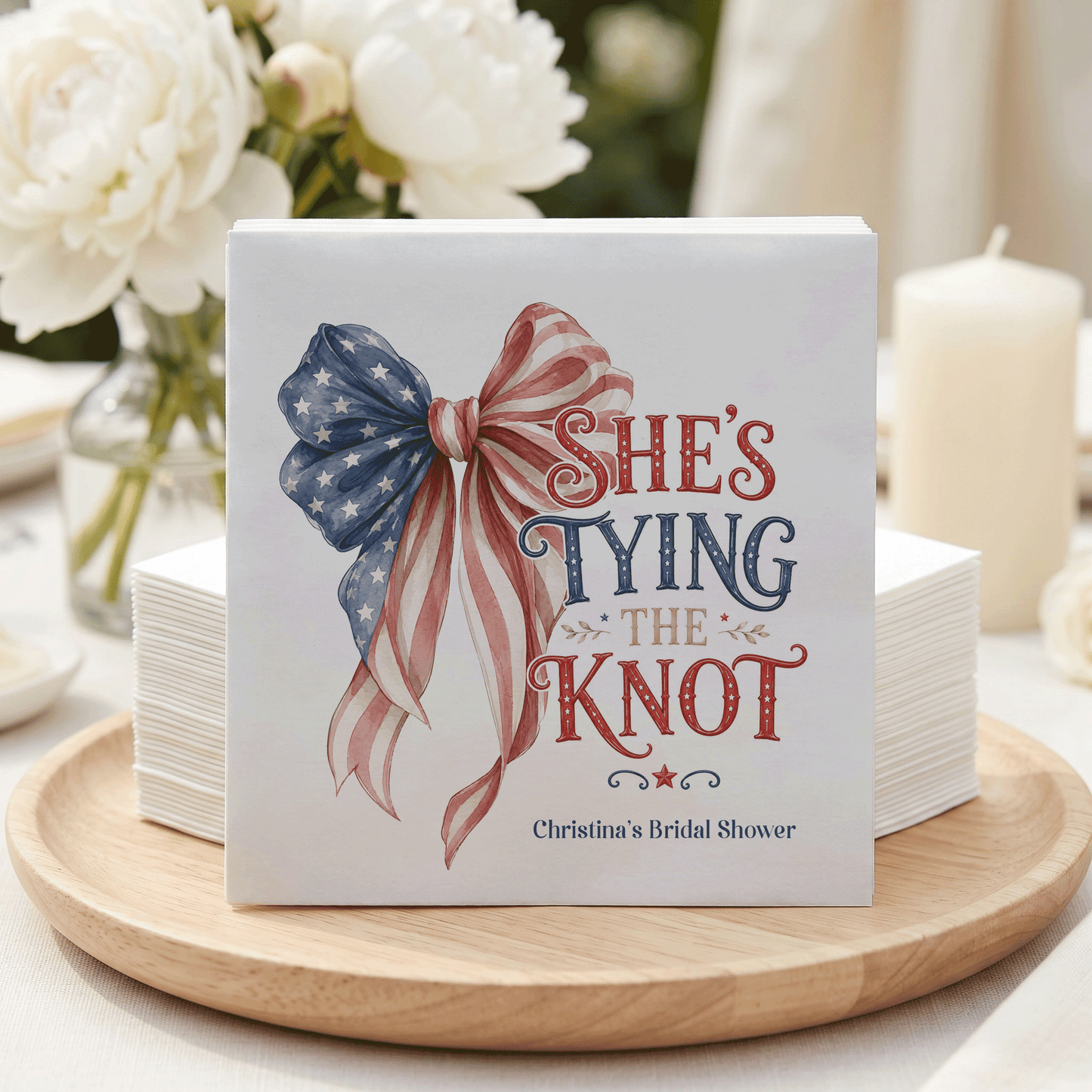 Fourth of July Bridal Shower Napkins, She's Tying the Knot - Pretty Gifted