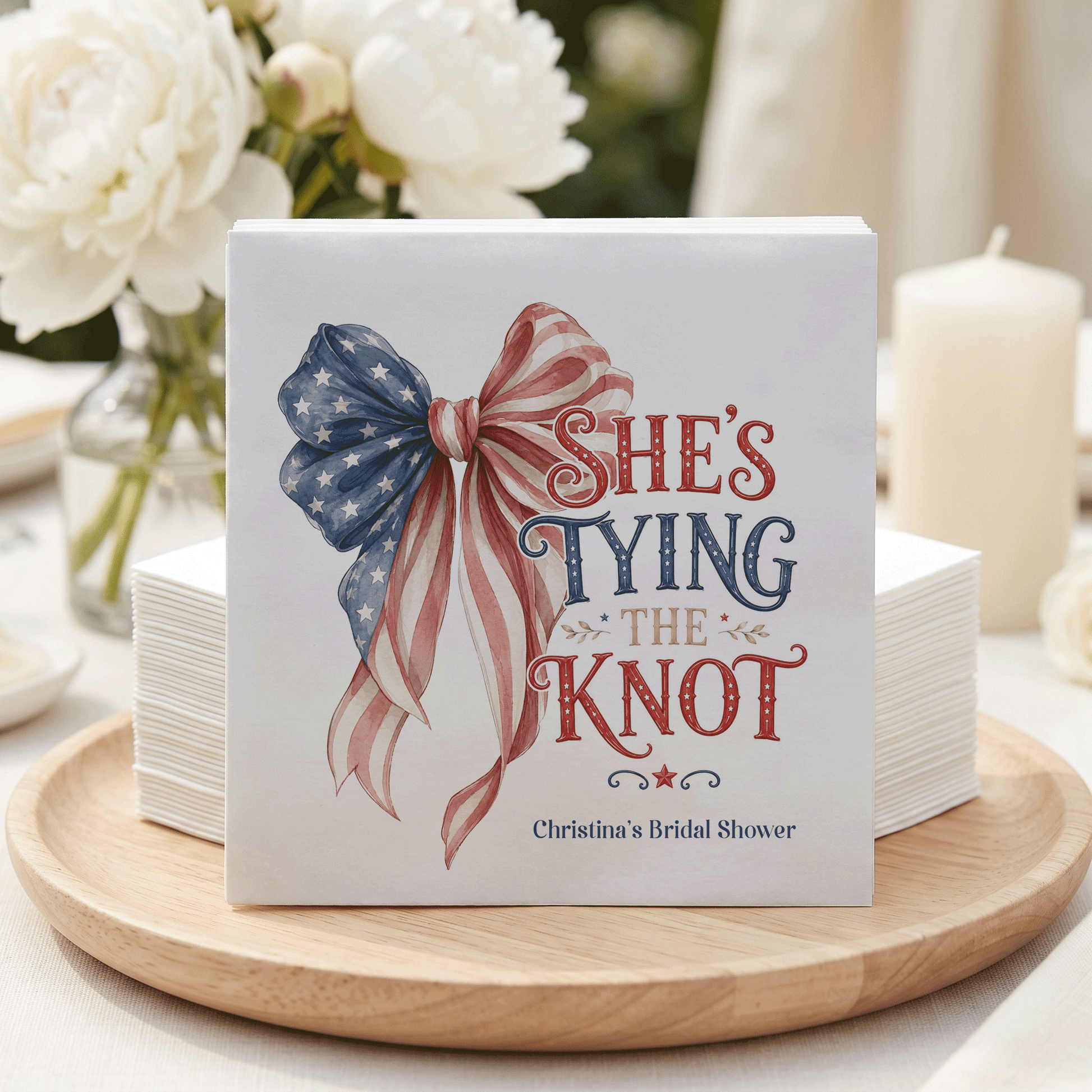 Fourth of July Bridal Shower Napkins, She's Tying the Knot - Pretty Gifted