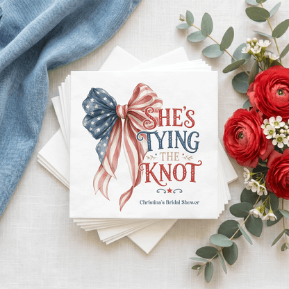 Fourth of July Bridal Shower Napkins, She's Tying the Knot - Pretty Gifted