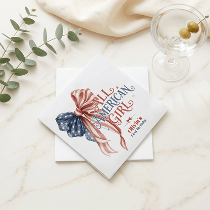 Fourth of July Girl First Birthday Napkins, Patriotic Bow - Pretty Gifted