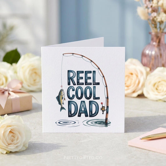 Funny Fishing Dad Card – Reel Cool Dad Father's Day or Birthday Greeting Card - Pretty Gifted
