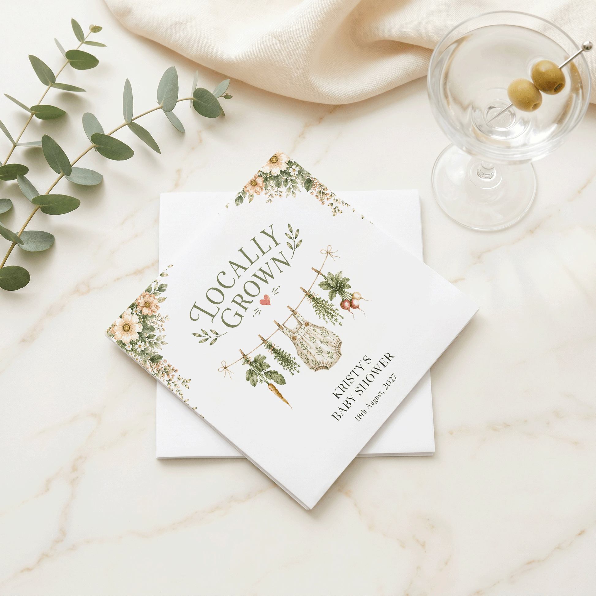Garden Clothesline Baby Shower Napkins, Locally Grown Neutral - Pretty Gifted