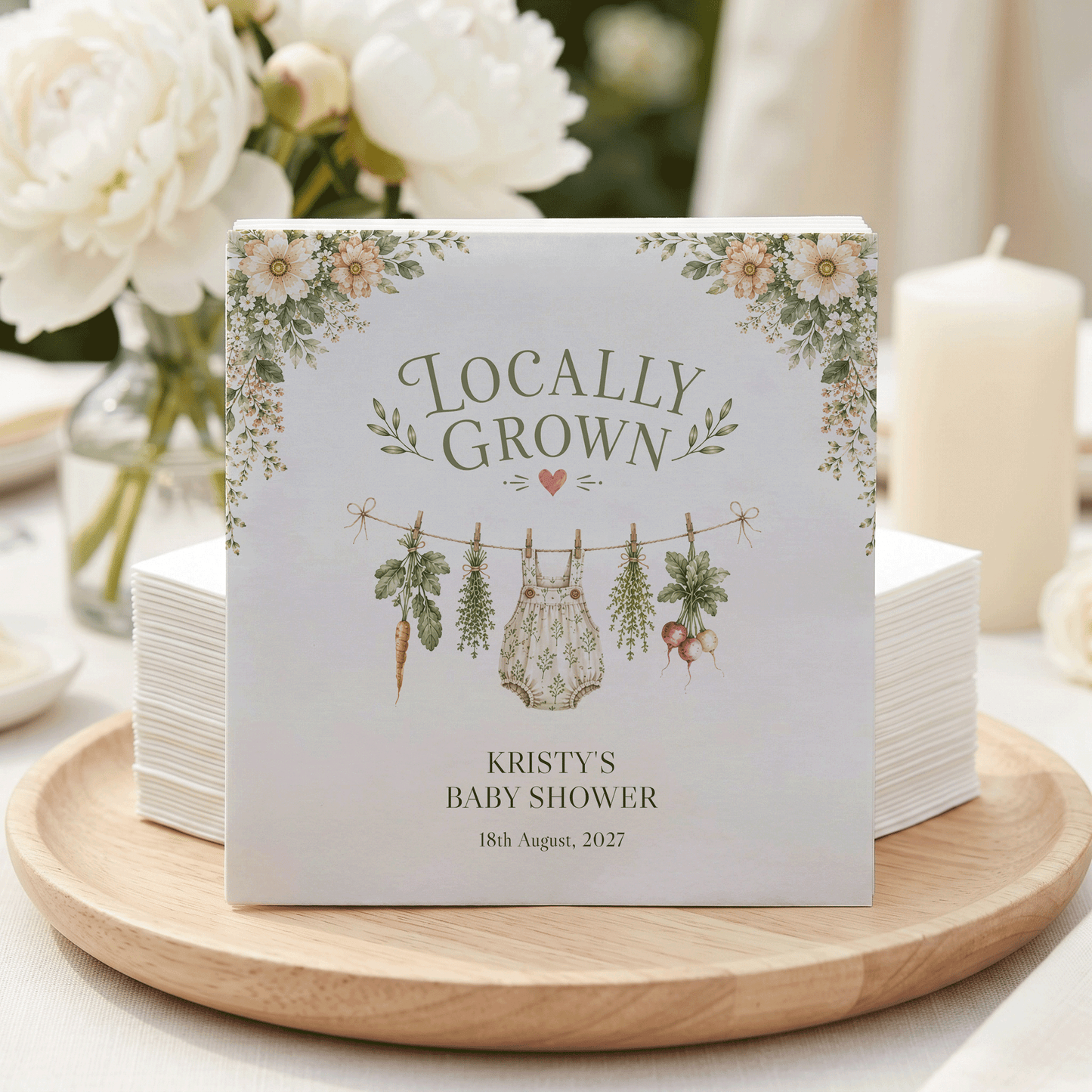Garden Clothesline Baby Shower Napkins, Locally Grown Neutral - Pretty Gifted