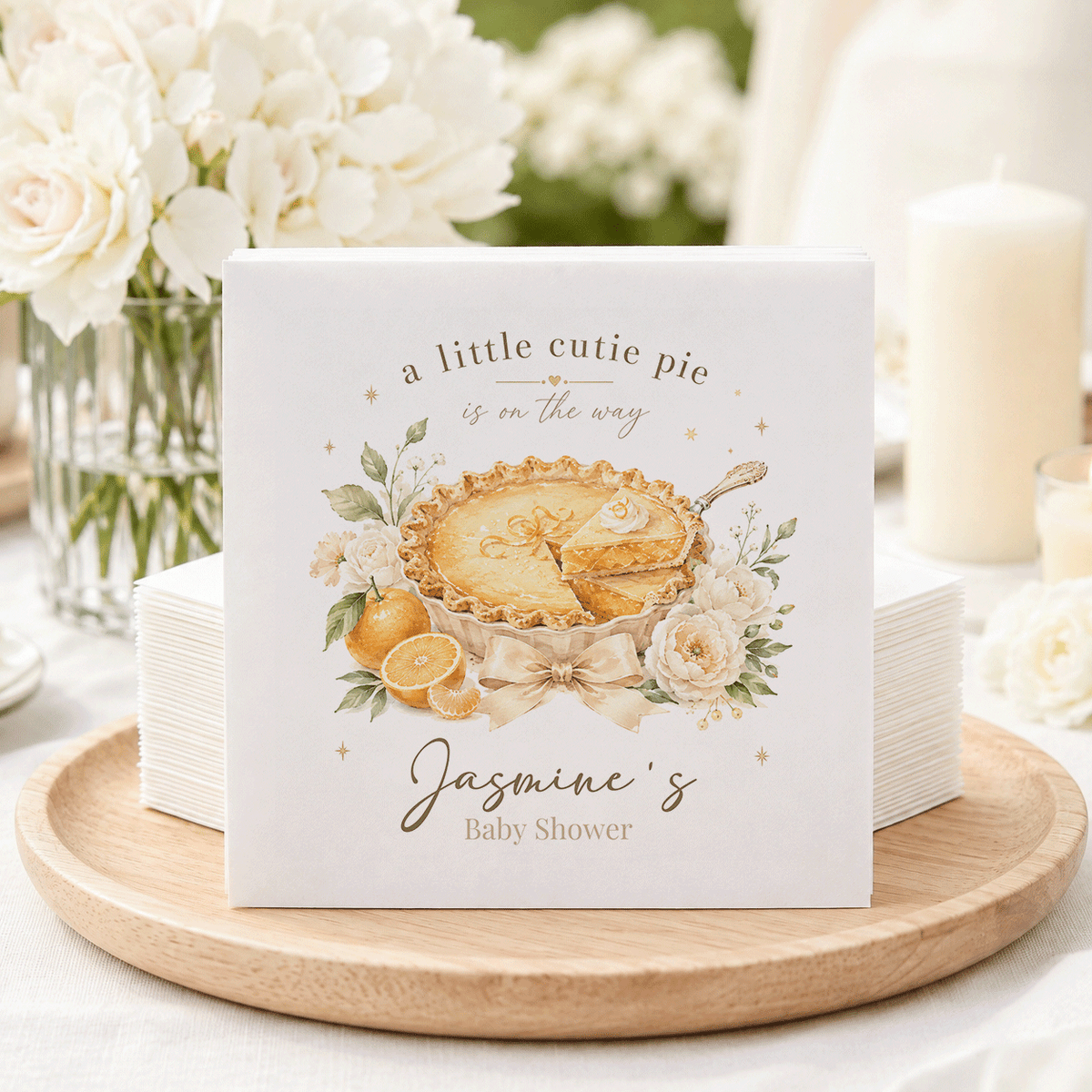 Gender Neutral Baby Shower Napkins, Cream Gold Cutie Pie - Pretty Gifted
