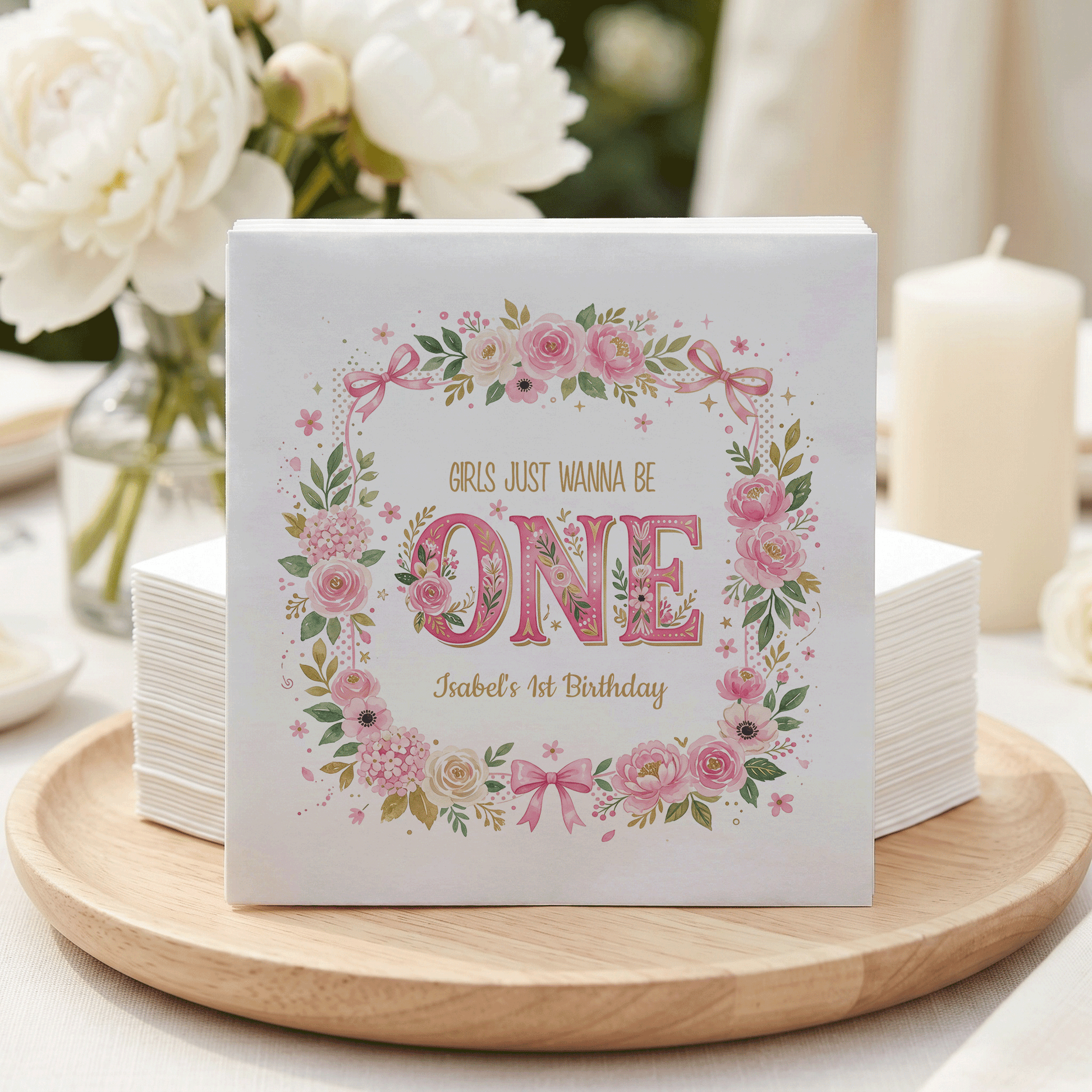 Girls Just Wanna Be One Napkins, Pink Floral, Personalized - Pretty Gifted