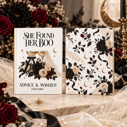 Gothic Bridal Shower Guest Book, Black and Ivory Florals - Pretty Gifted