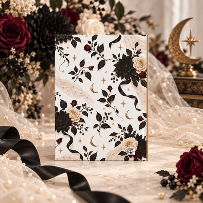 Gothic Bridal Shower Guest Book, Black and Ivory Florals - Pretty Gifted