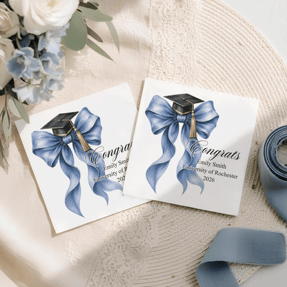 Graduation Napkins, Personalized Coquette Bow Design - Pretty Gifted