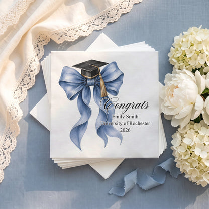 Graduation Napkins, Personalized Coquette Bow Design - Pretty Gifted