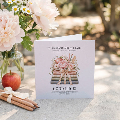 Granddaughter First Day of School Card | Floral Keepsake - Pretty Gifted