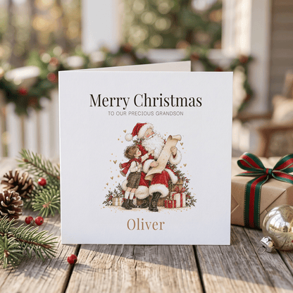 Grandson Christmas Card, His Name with Classic Santa Art - Pretty Gifted