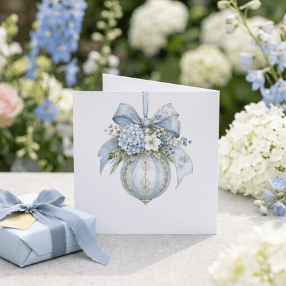 Great Grandson Christmas Card | Personalized Blue Bauble Keepsake - Pretty Gifted