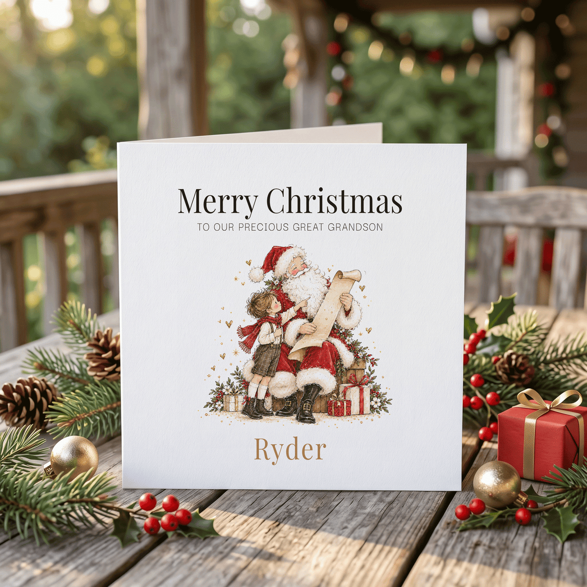 Great Grandson Christmas Card, Personalized Santa Artwork - Pretty Gifted
