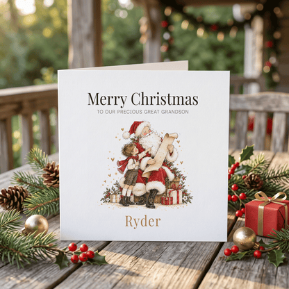 Great Grandson Christmas Card, Personalized Santa Artwork - Pretty Gifted