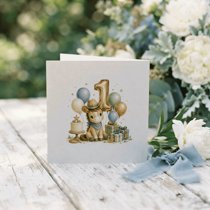 Happy 1st Birthday Nephew Card | Personalized Cowboy - Pretty Gifted