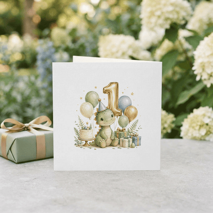 Happy 1st Birthday Nephew Card | Personalized Dino - Pretty Gifted