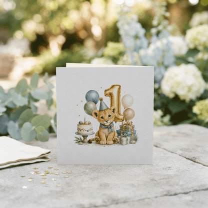 Happy 1st Birthday Nephew Card | Personalized Lion Cub - Pretty Gifted