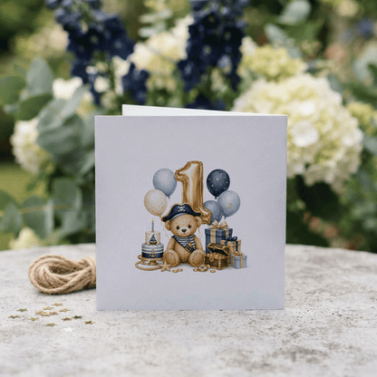 Happy 1st Birthday Nephew Card | Personalized Pirate Bear - Pretty Gifted