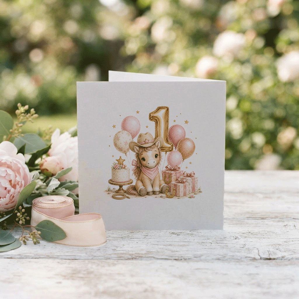 Happy 1st Birthday Niece Card | Personalized Cowgirl - Pretty Gifted