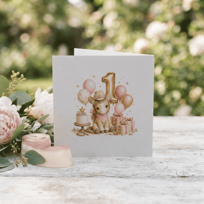 Happy 1st Birthday Niece Card | Personalized Cowgirl - Pretty Gifted