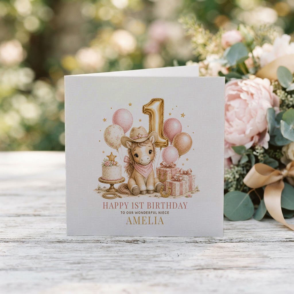Happy 1st Birthday Niece Card | Personalized Cowgirl - Pretty Gifted